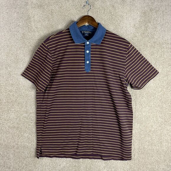 Brooks Brothers Polo Shirt Mens XL‎ Purple/Blue Striped Slim Fit Contrast Collar - Picture 1 of 8